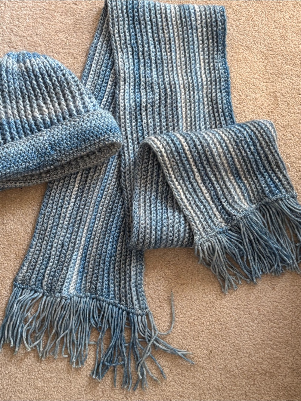Women's Blue Gradient Knit Beanie and Scarf Set by